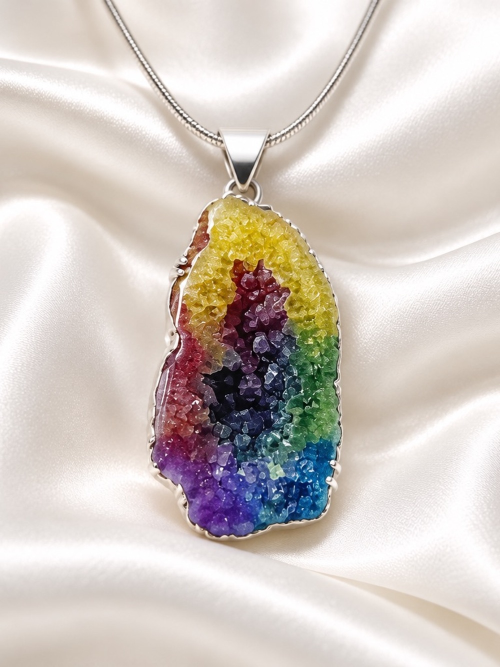 Rainbow Druzy Geode Pendant Necklace - Multicolor (12)